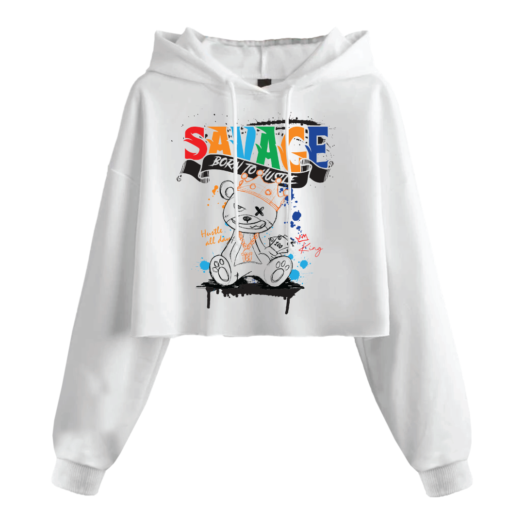 JR SAVAGE BORN TO HUSTLE CROP HOODIE