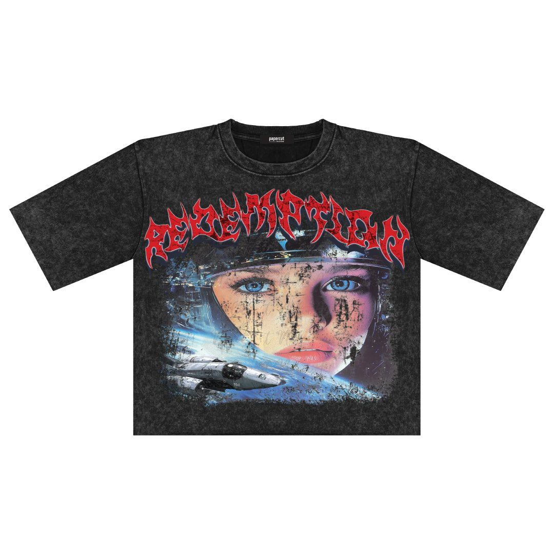 papercut REDEMPTION DIGITAL OVERSIZED CROP TEE – 3Forty