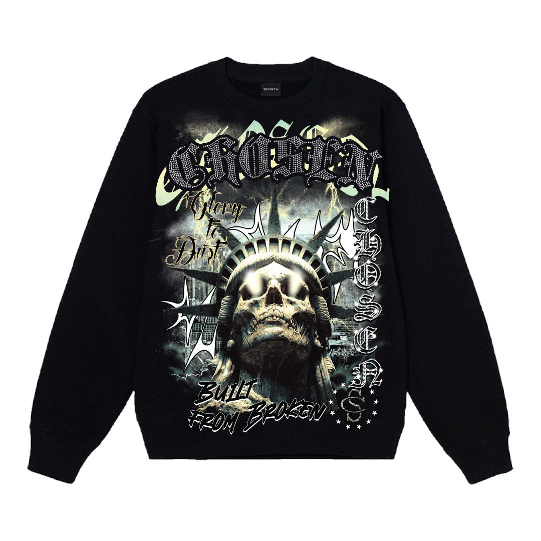 CHOSEN RHINESTONE/PRINT CREWNECK