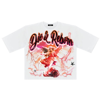 DIE AND REBORN PRINTED OVERSIZED CROP TEE